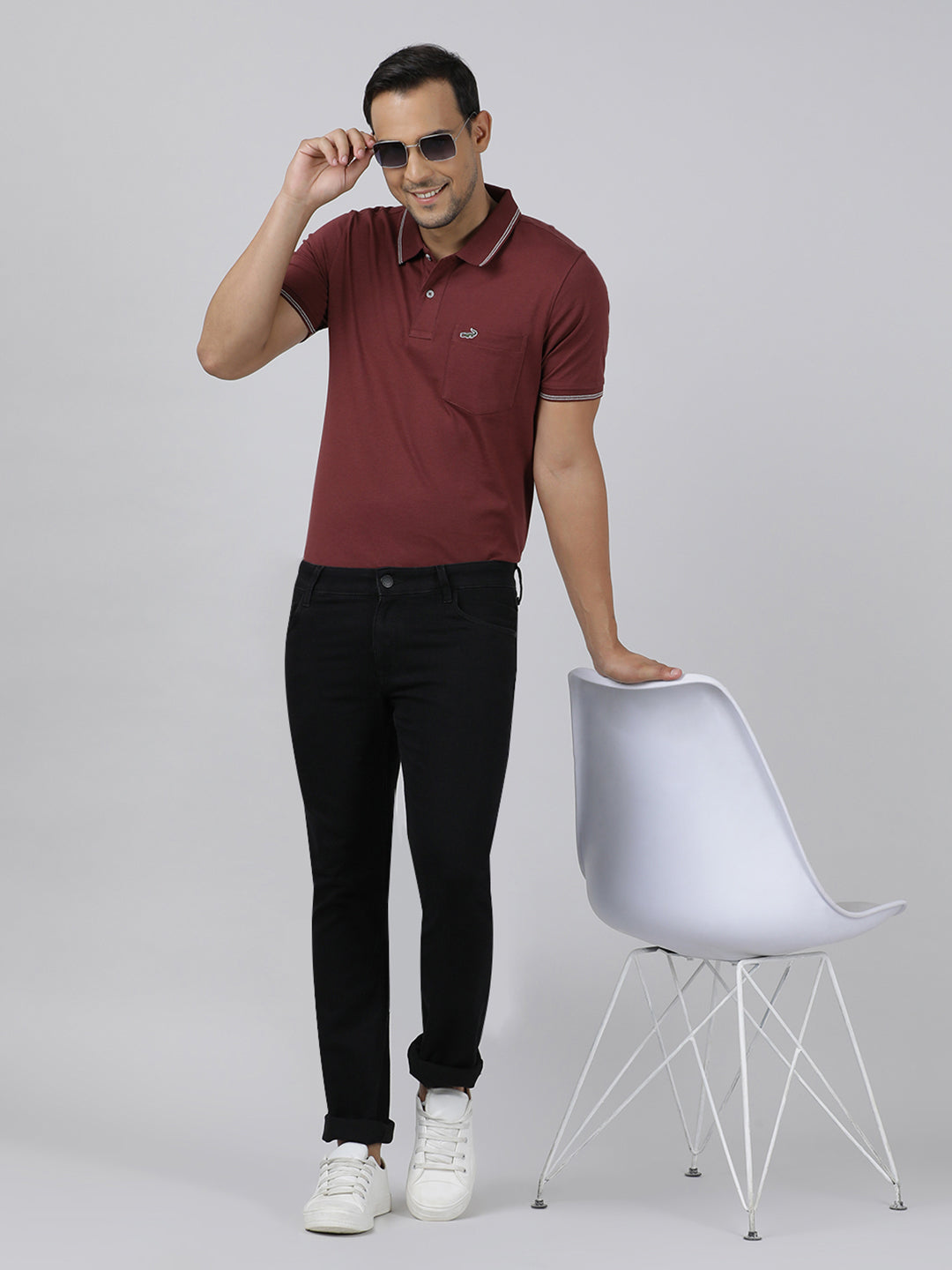 Crocodile Casual Slim Fit Solid Black Denim for Men