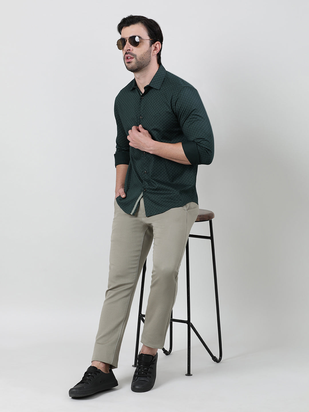 Green Full Sleeve Comfort Fit Printed Shirt