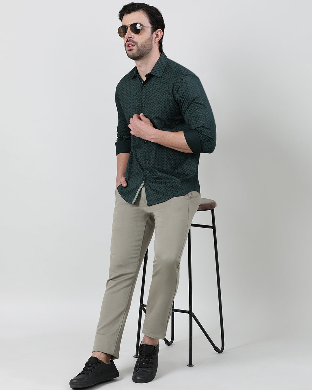 Green Full Sleeve Comfort Fit Printed Shirt