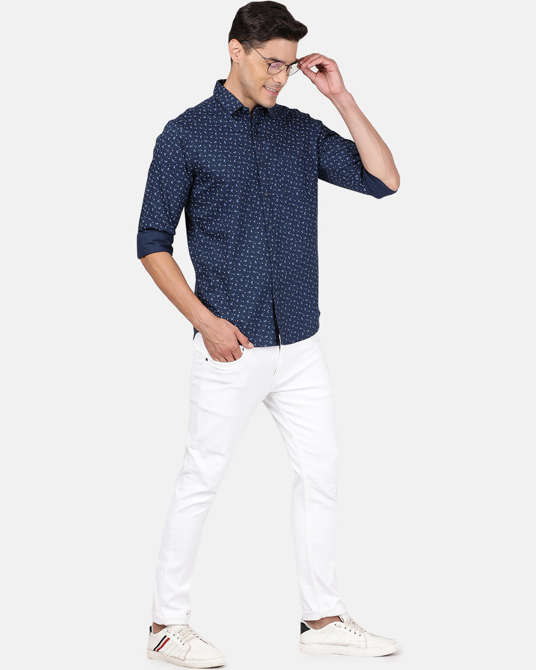 Crocodile Casual Full Sleeve Printed Navy with Collar Shirt for Men