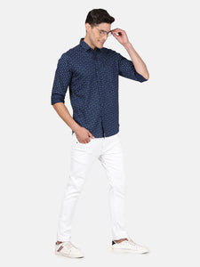 Casual Full Sleeve Slim Fit Printed Navy with Collar Shirt for Men