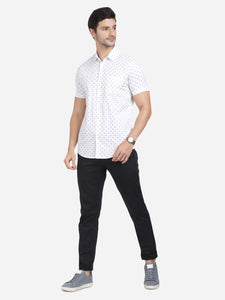 Casual Half Sleeve Slim Fit Printed Shirt White For Men