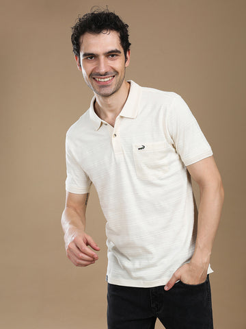 Stripe Jaquard Polo-Shirt In Off White