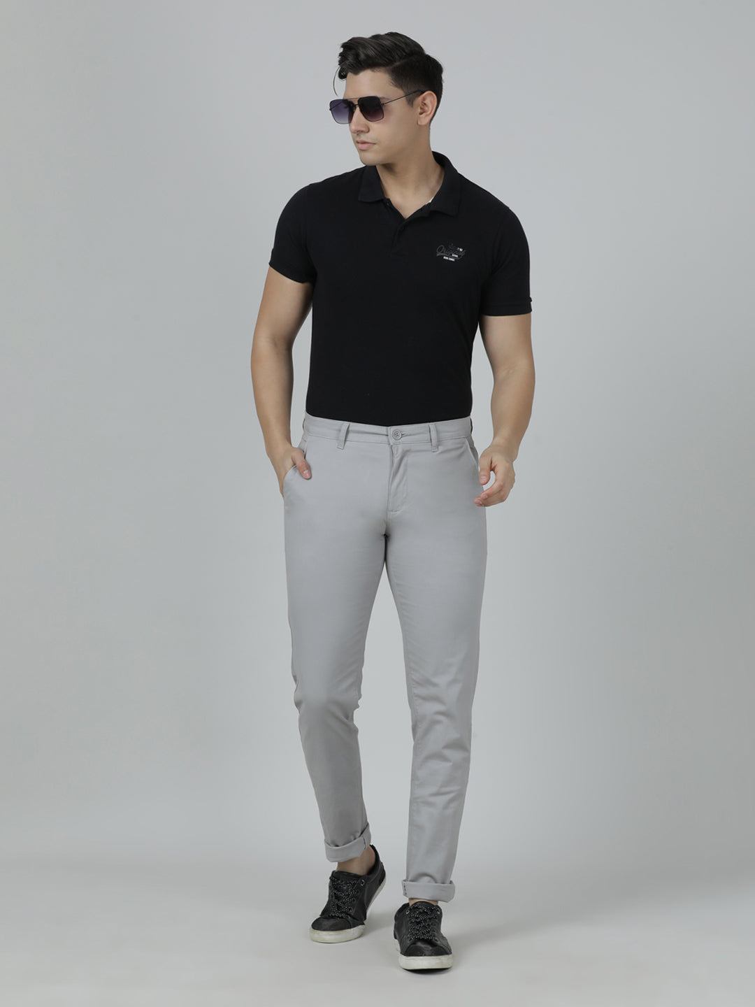 Crocodile Trim Fit Grey Trouser for Men