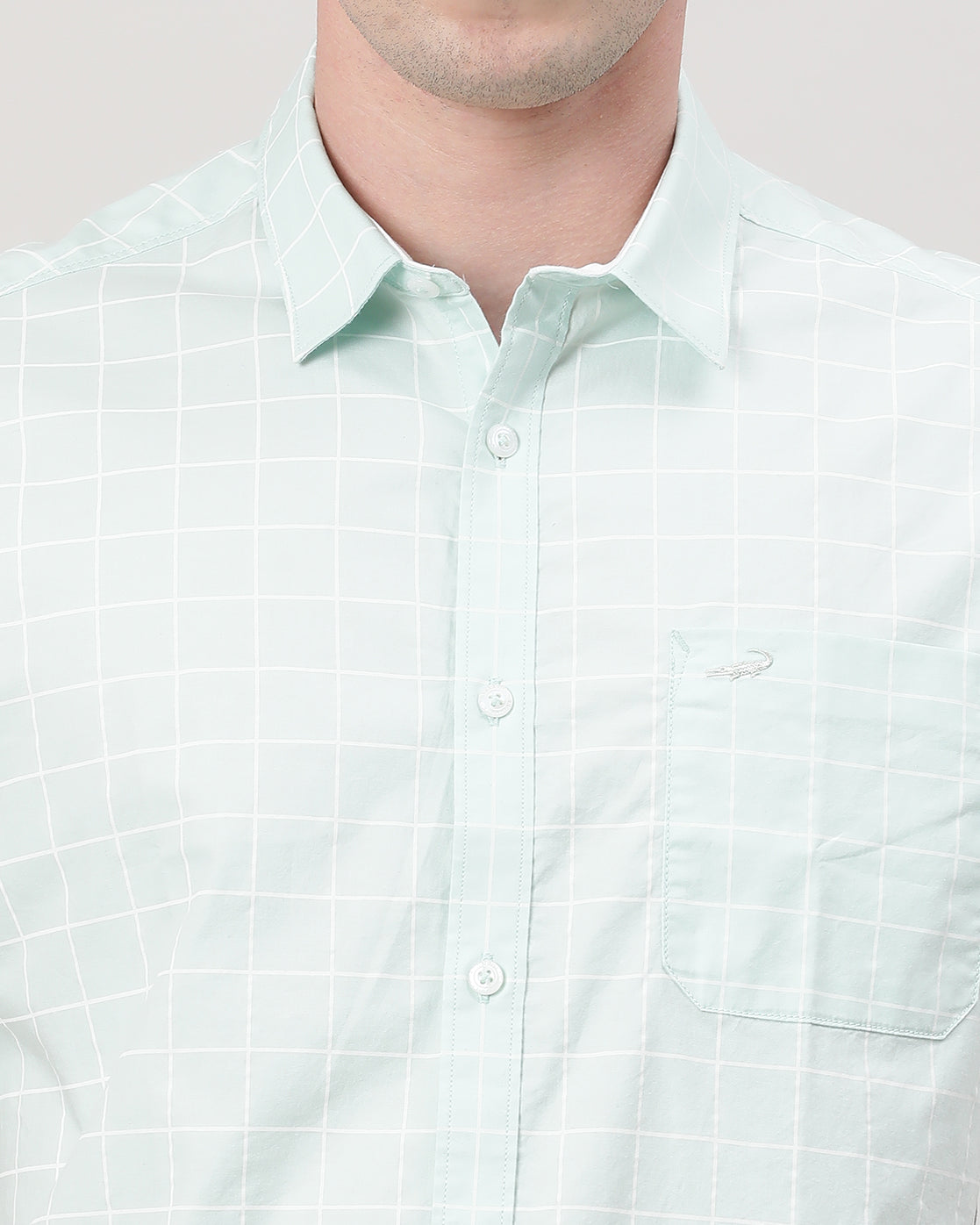 Casual Green Half Sleeve Comfort Fit Printed Window Check shirt with Collar