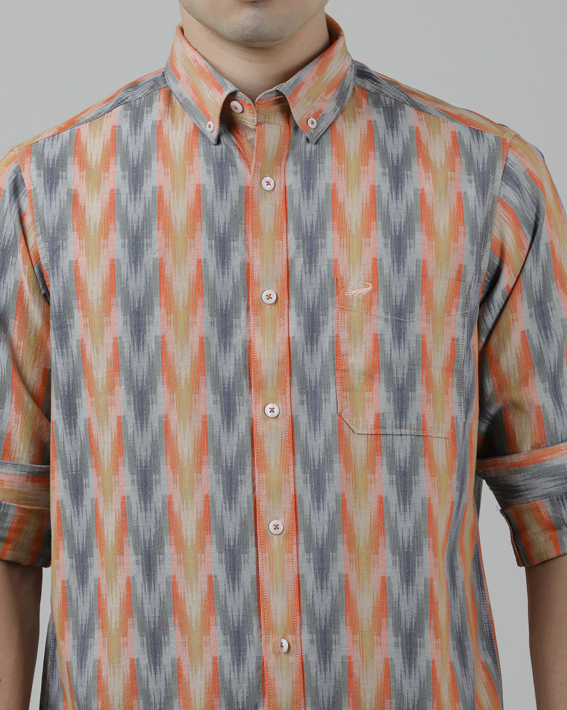 Casual Full Sleeve Slim Fit Stripe Shirt Orange for Men