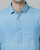 Casual Stripe Comfort Fit Full Sleeve Blue Shirt with Collar