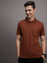 Casual Brown Printed Polo T-Shirt