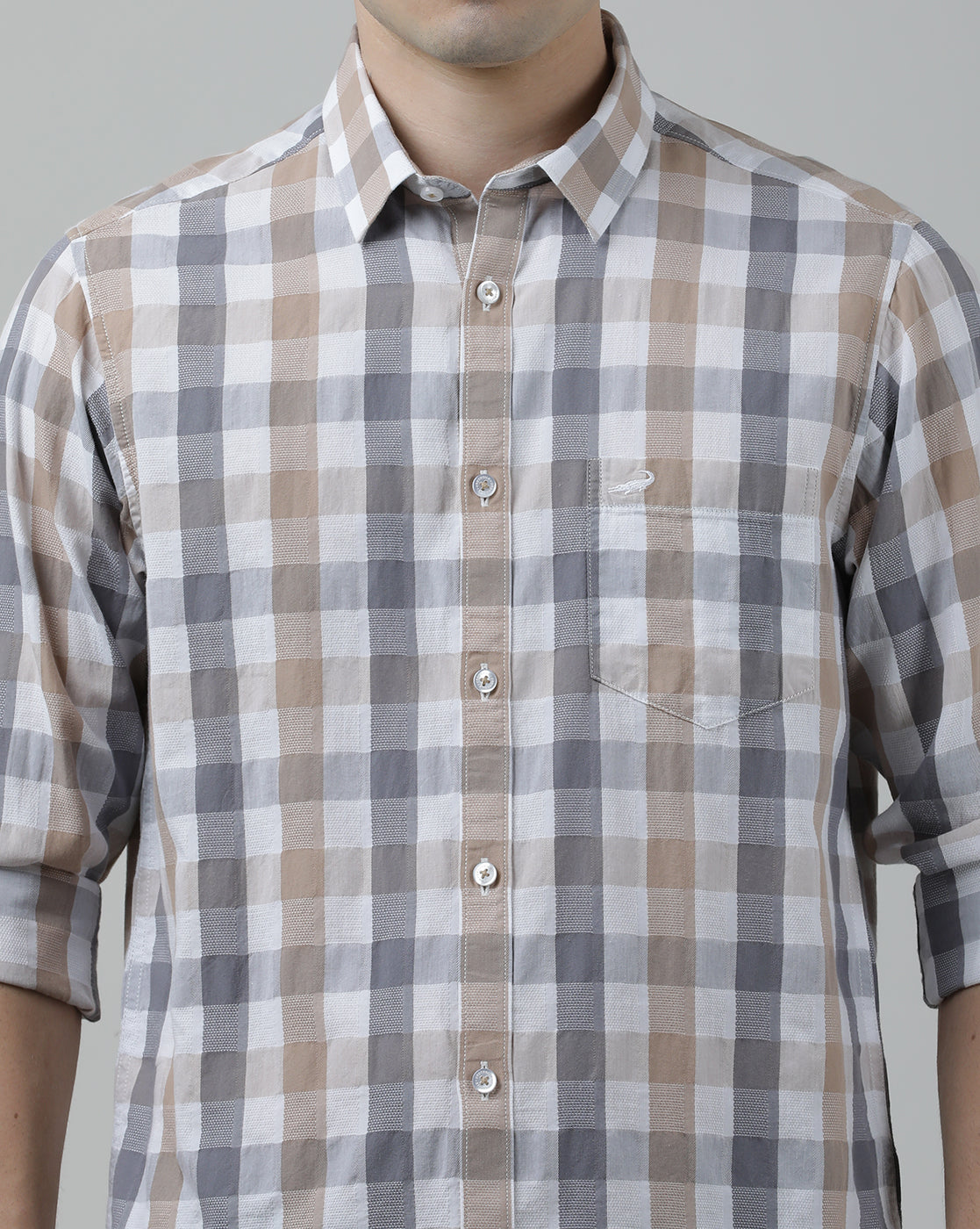 Casual Full Sleeve Comfort Fit Checks Shirt Brown for Men