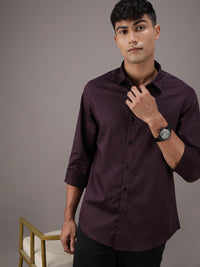Maroon Printed Casual Full Sleeve 100% Cotton Shirt