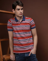 Orange Navy Striped Polo T-Shirt
