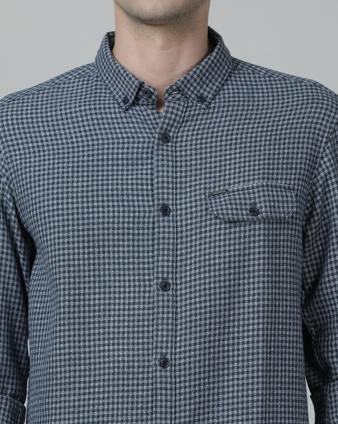 Casual Checks Comfort Fit Navy Full Sleeve Shirt with Collar