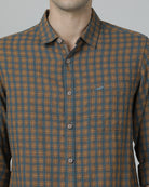 Casual Checks Comfort Fit Full Sleeve Brown / Teal Shirt with Collar