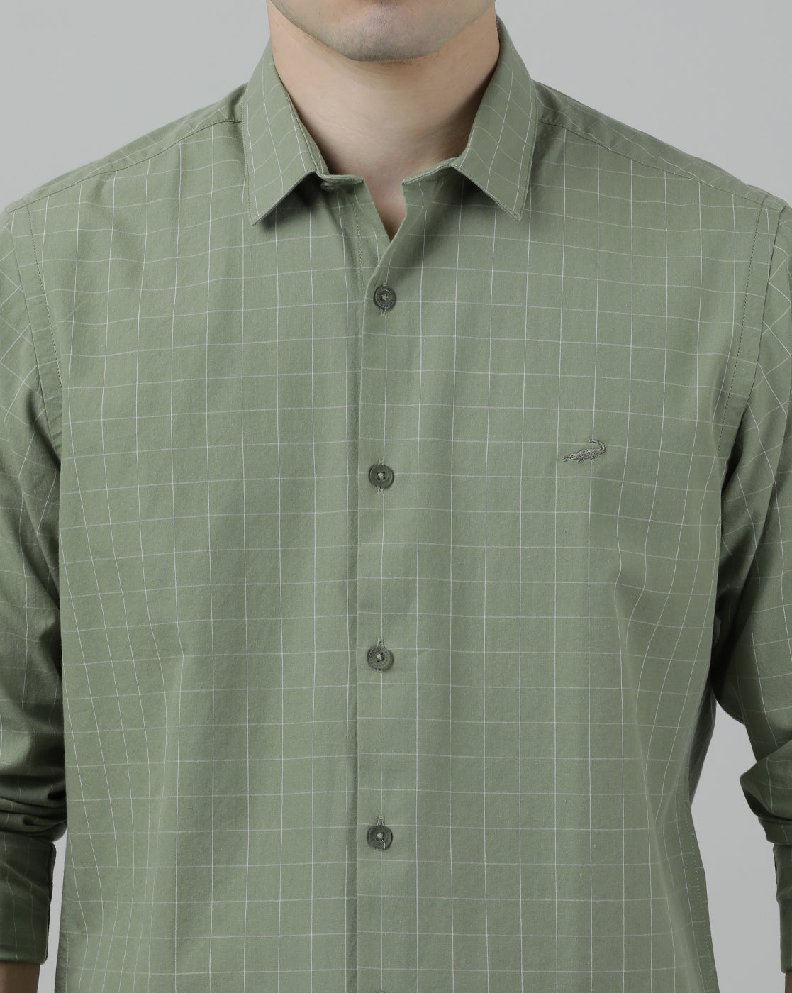 Casual Full Sleeve Slim Fit Checked Shirt Olive for Men