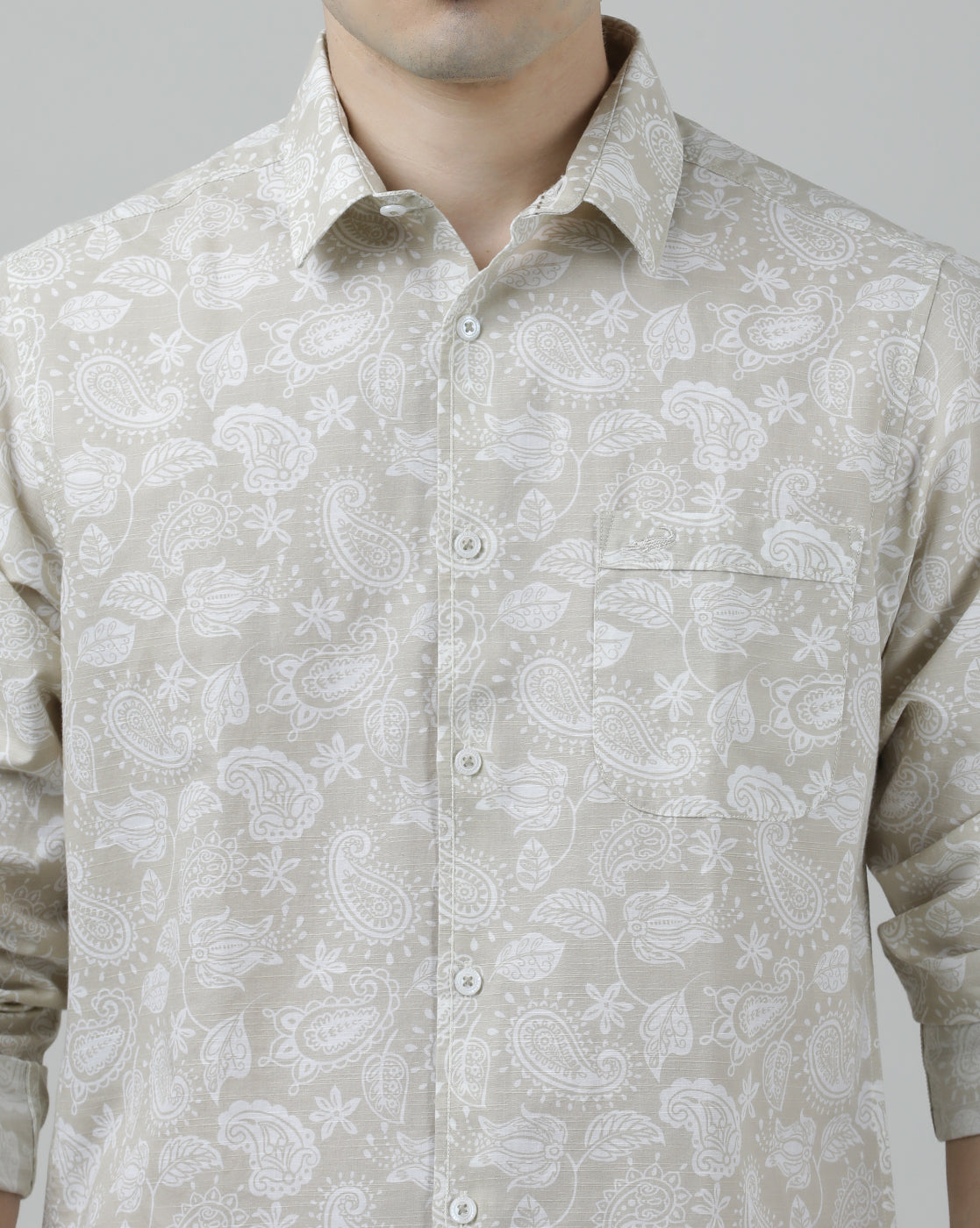 Casual Full Sleeve Slim Fit Printed Shirt Beige for Men