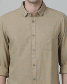 Casual Checks Comfort Fit Full Sleeve Khaki Shirt with Collar