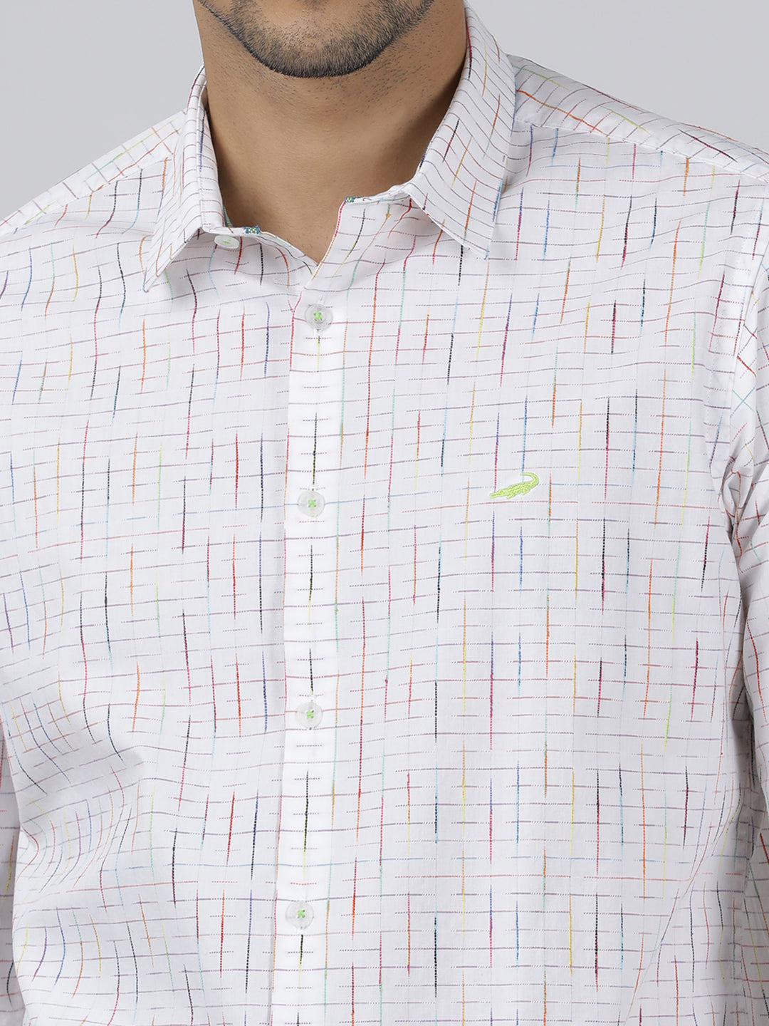 Casual White Full Sleeve Regular Fit Print Shirt with Collar for Men