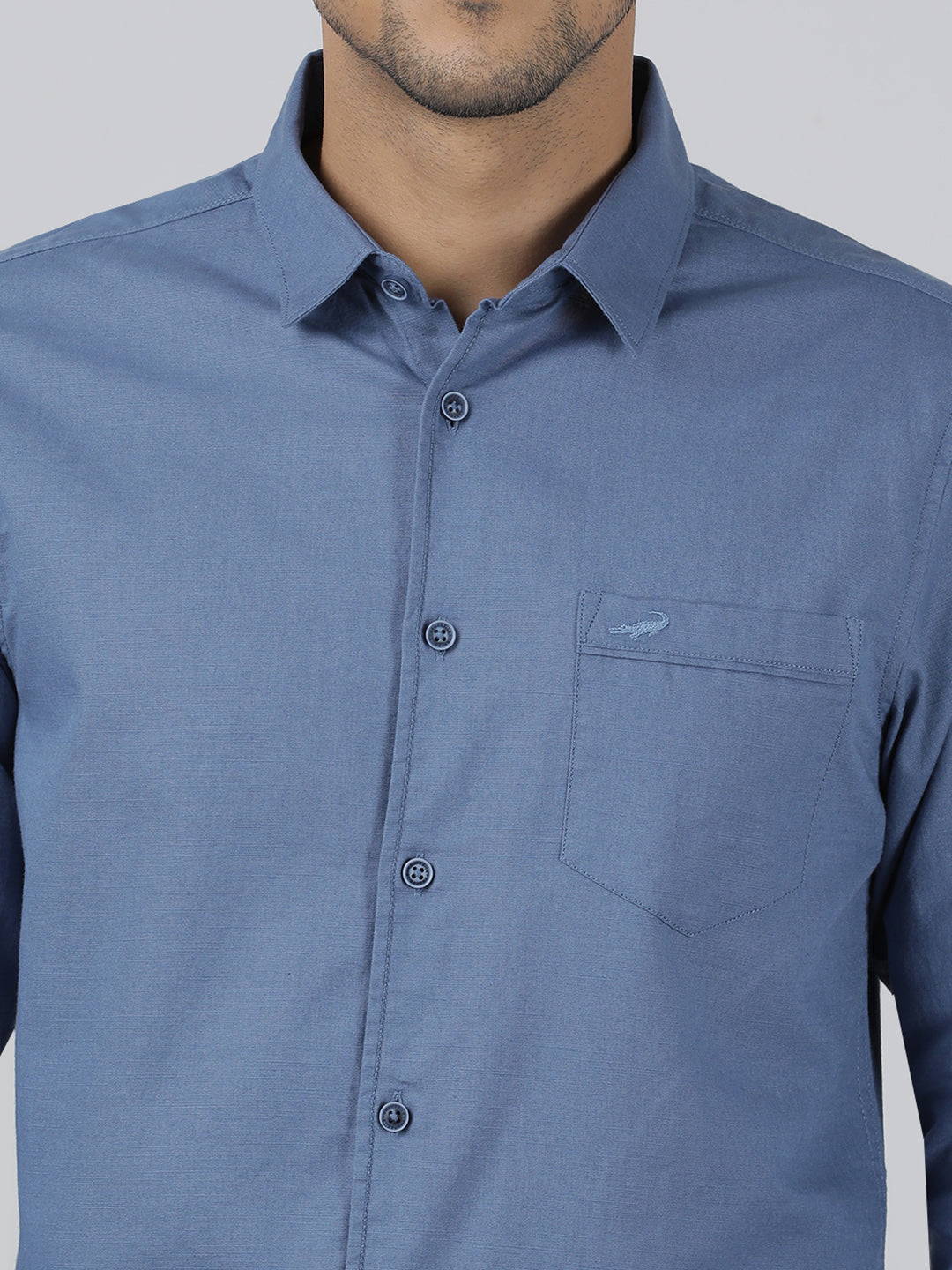 Casual Salte Blue Full Sleeve Comfort Fit Solid Shirt with Collar for Men