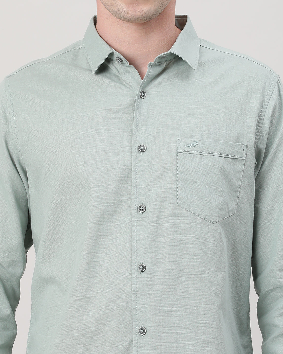 Casual Full Sleeve Comfort Fit Textured Plain Shirt Pale Aqua with Collar