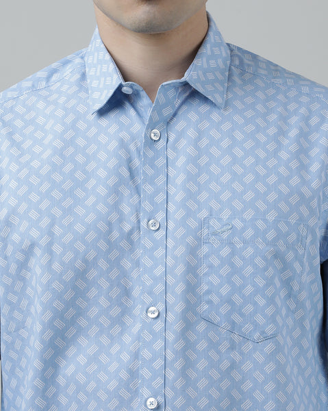 Casual Full Sleeve Comfort Fit Printed Shirt Sky Blue with Collar for Men