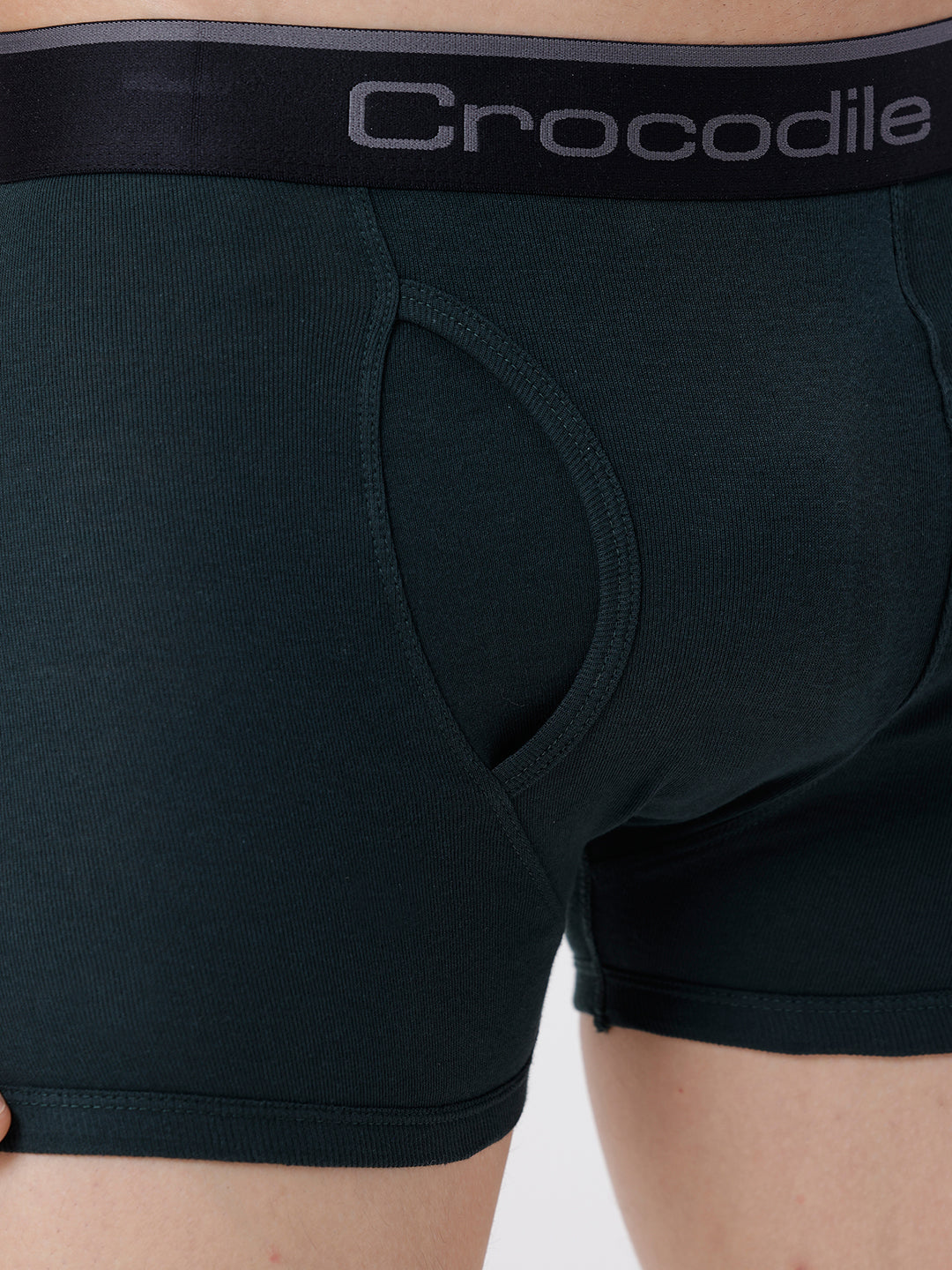 Black boxer briefs with 'Crocodile' waistband on a neutral background
