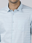 Casual Light Blue Full Sleeve Regular Fit Solid Shirt with Collar for Men