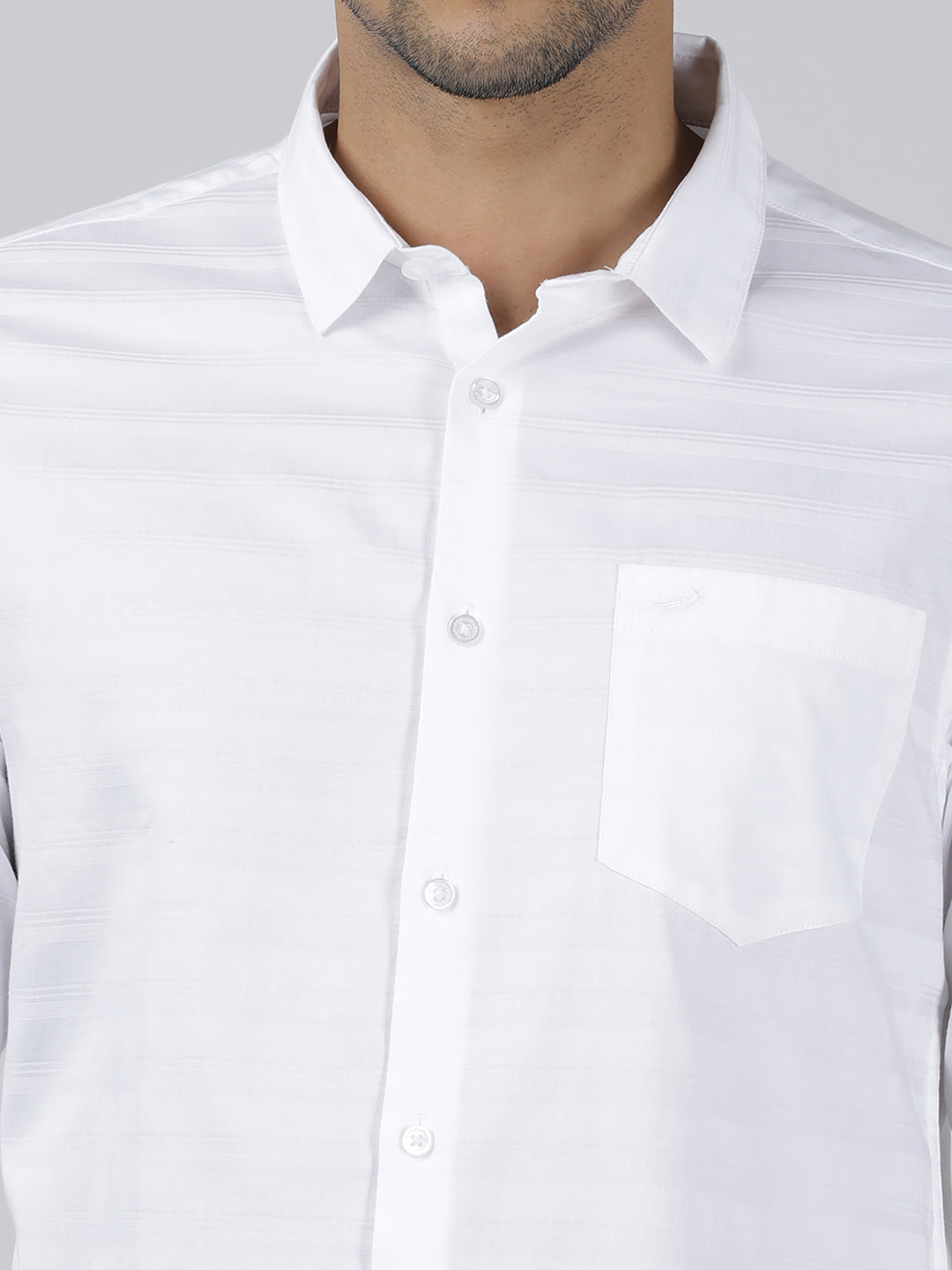 Casual White Full Sleeve Regular Fit Solid Shirt with Collar for Men