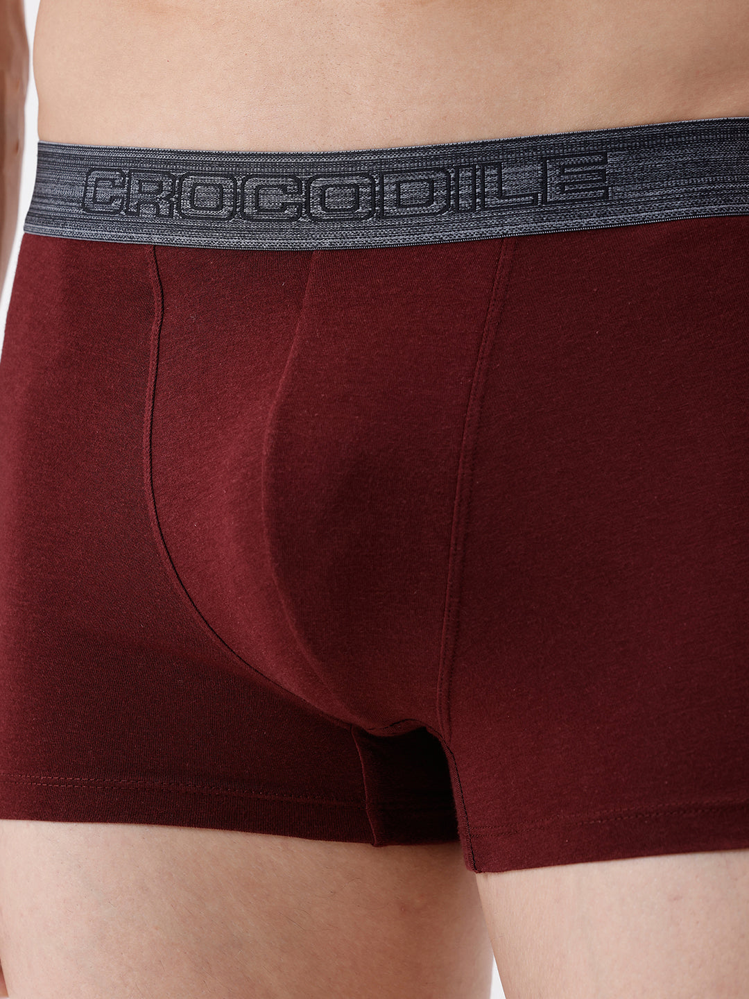 Maroon boxer briefs with a black Crocodile brand waistband.