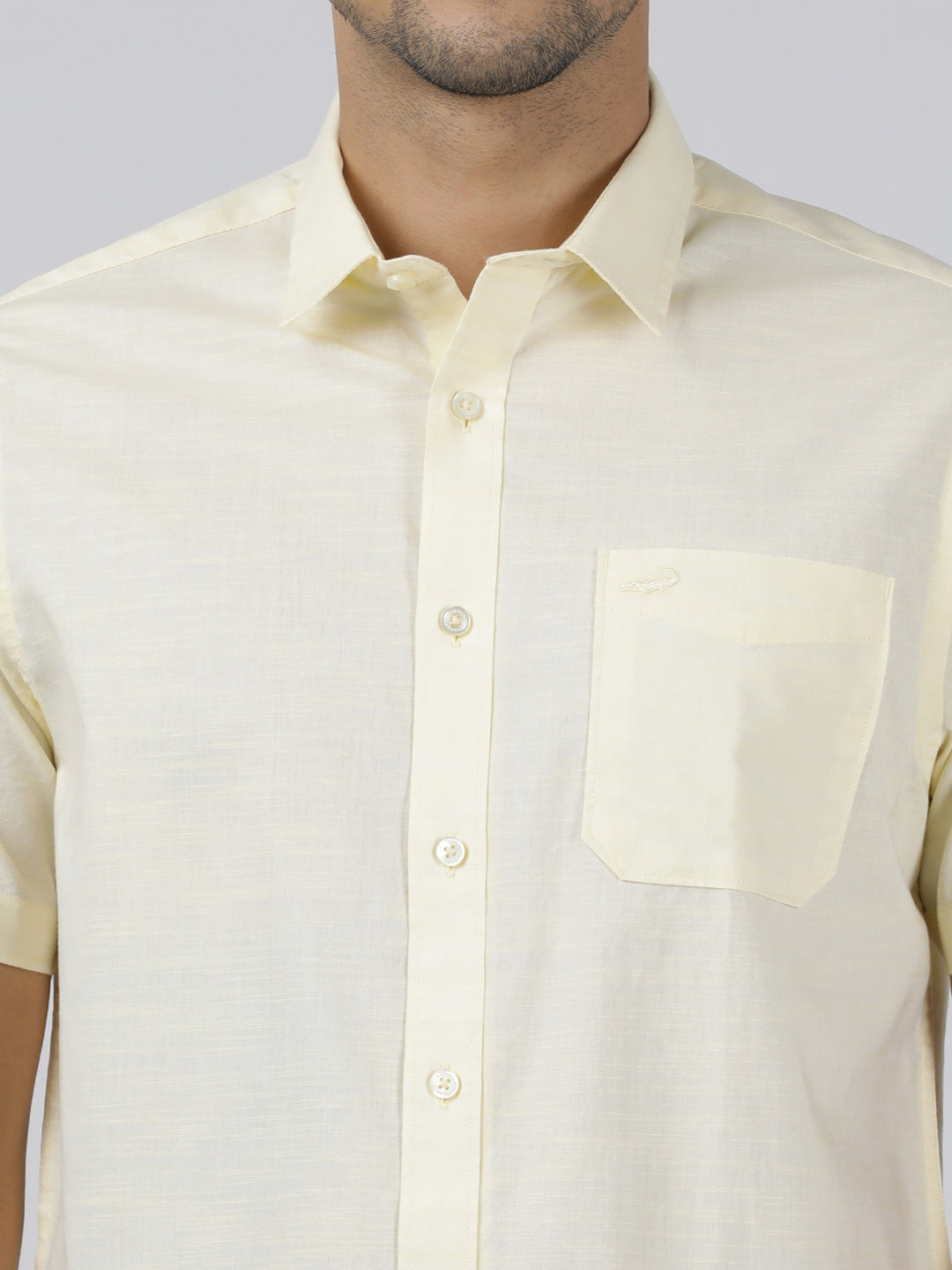 Casual Yellow Half Sleeve Regular Fit Solid Shirt with Collar for Men