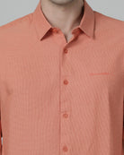 Casual Solid Comfort Fit Full Sleeve Peach Shirt with Collar