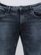 Casual Slim Fit Solid Black Blue Denim for Men