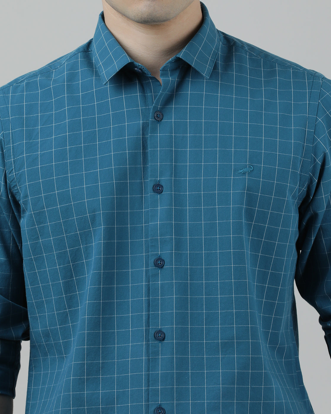 Casual Full Sleeve Slim Fit Checked Shirt Teal for Men