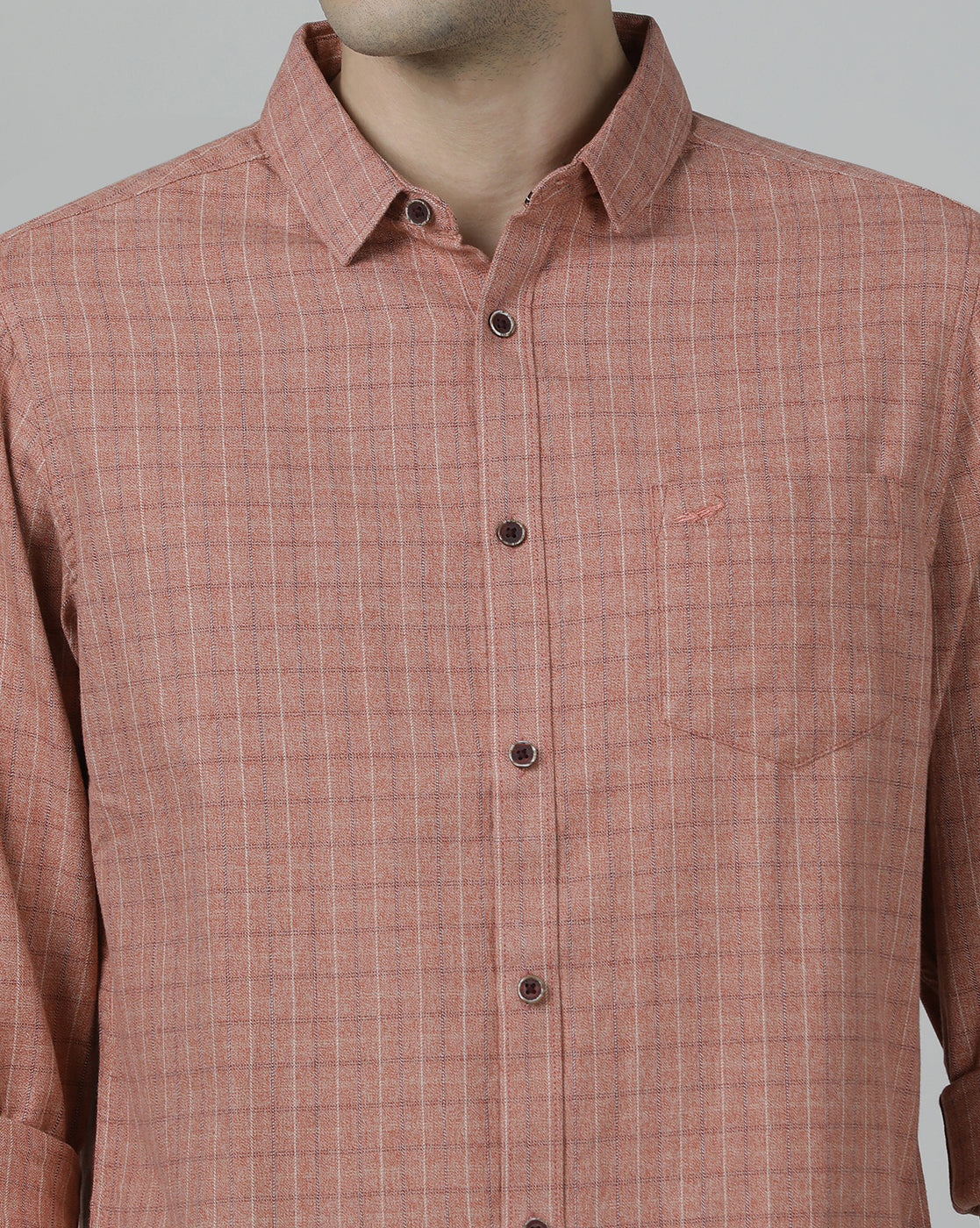 Casual Checks Comfort Fit Light Red Full Sleeve Shirt with Collar