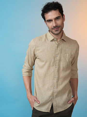 Linen Blend Stripe Shirt Khaki