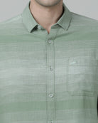 Casual  Stripe Comfort Fit Full Sleeve Green Shirt with Collar