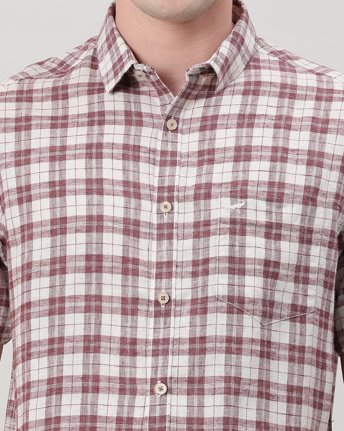 Casual Maroon Half Sleeve Comfort Fit Check Shirt with Collar for Men