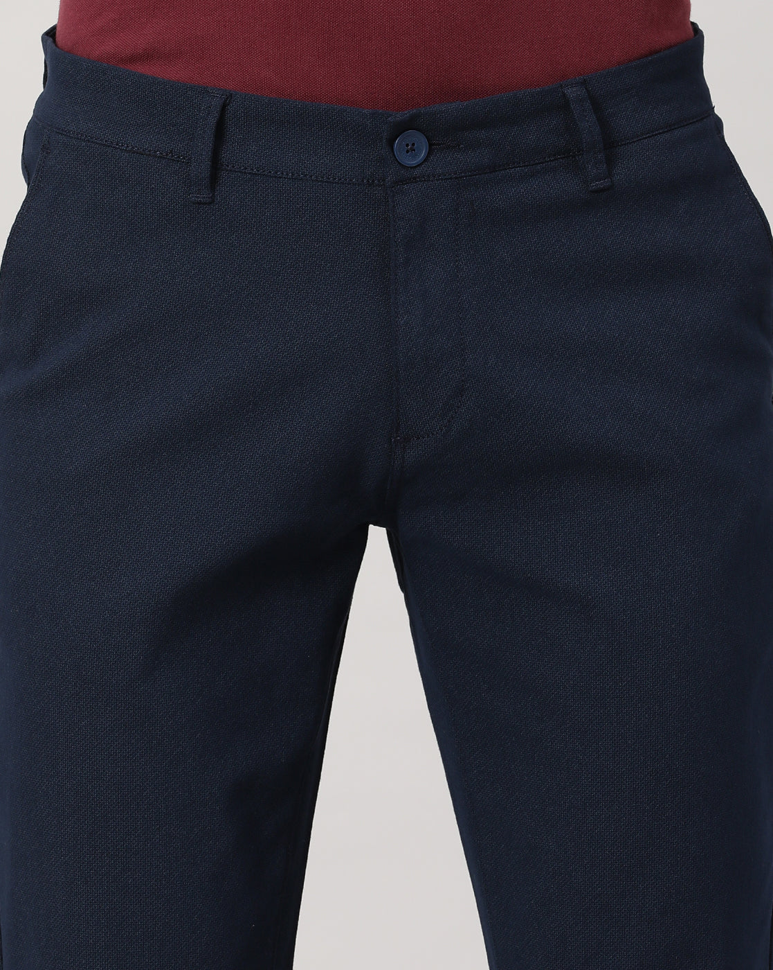 Casual Trim Fit Printed Navy Trousers for Men