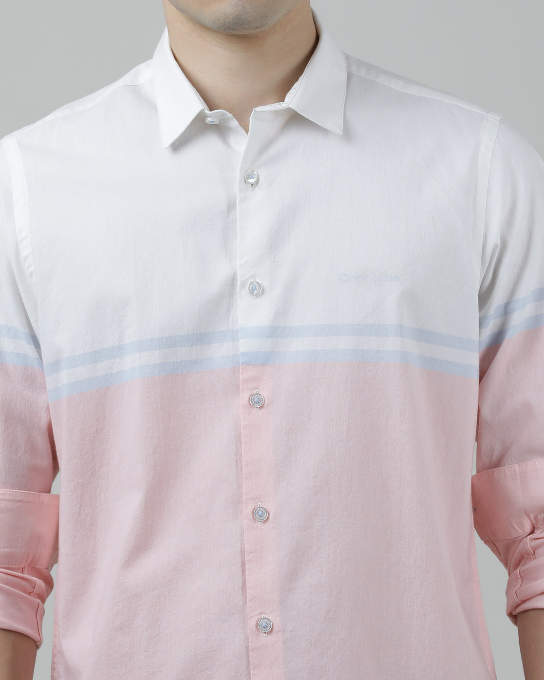 Casual White Full Sleeve Slim Fit Stripe Shirt with Collar for Men