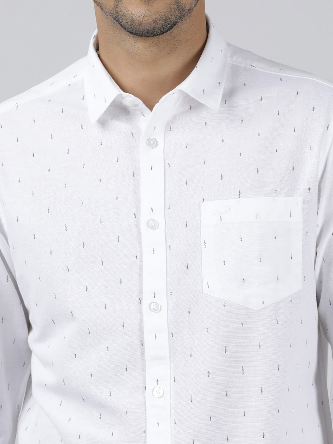 Casual White Full Sleeve Regular Fit Print Shirt with Collar for Men