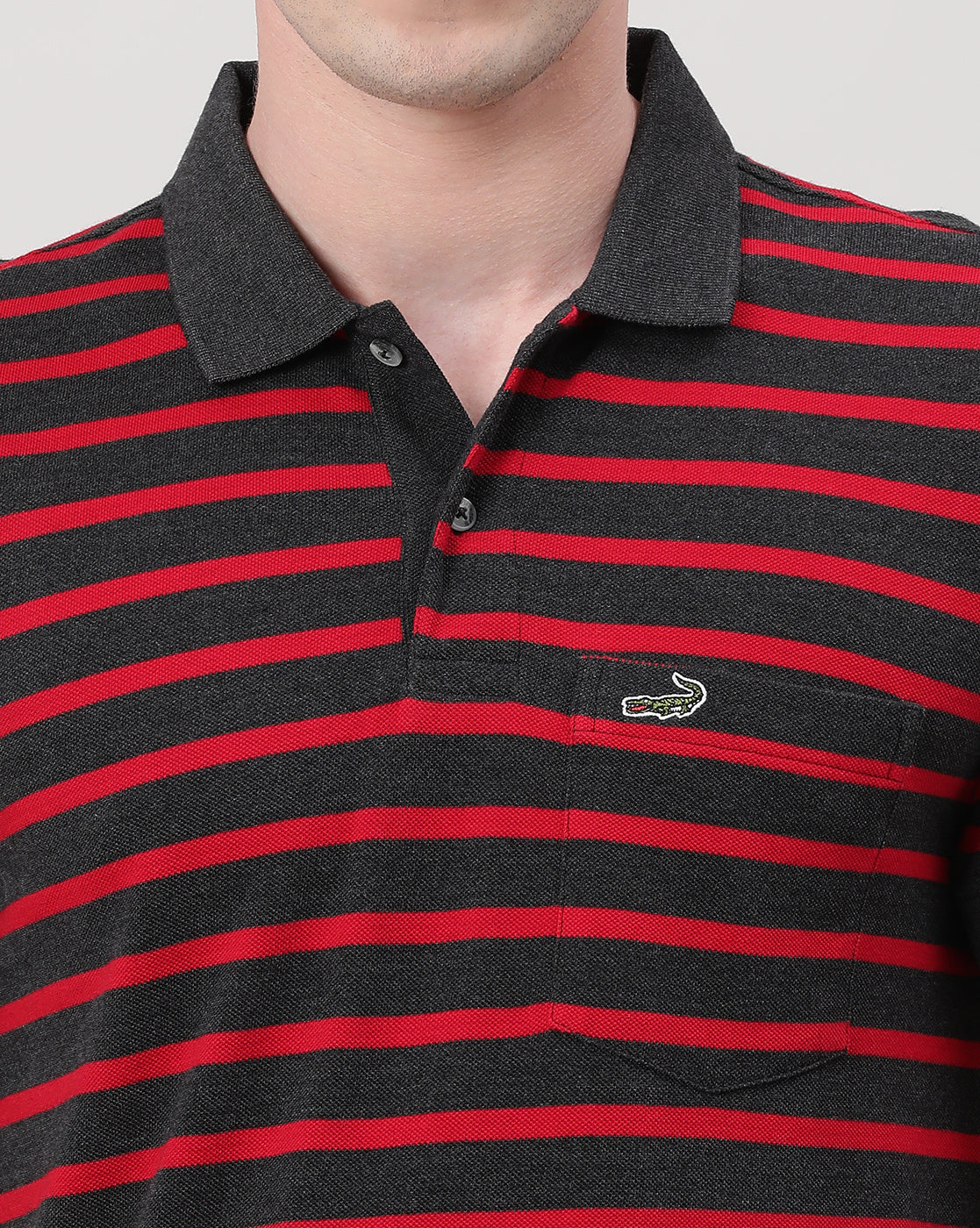 Casual Red T-Shirt Striper Half Sleeve Slim Fit with Collar