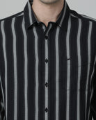 Casual Stripe Comfort Fit Black Full Sleeve Shirt with Collar