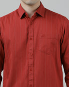 Casual Red Full Sleeve Slim Fit Stripe Shirt with Collar for Men