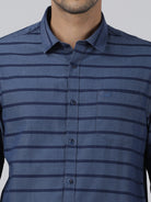 Casual Navy Full Sleeve Regular Fit Stripe Shirt with Collar for Men