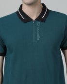 Casual Solid Printed Slim Fit Half Sleeve Teal Polo T-shirt with Collar