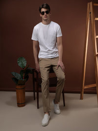 Khaki Brown Solid Slim Fit Casual Trouser