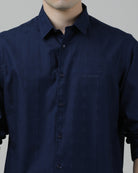 Casual Navy Full Sleeve Comfort Fit Solid Shirt with Collar for Men