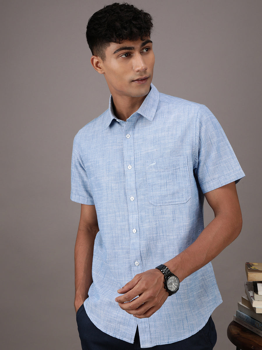 Buy Light Blue Solid Half Sleeve 100% Cotton Shirt – Crocodile