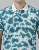 Casual Verdigris T-Shirt Tie and Dye Half Sleeve Slim Fit with Collar for Men