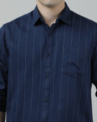 Casual Navy Full Sleeve Slim Fit Stripe Shirt with Collar for Men