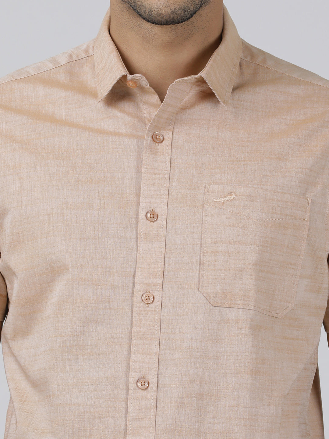 Casual Beige Half Sleeve Regular Fit Solid Shirt with Collar for Men